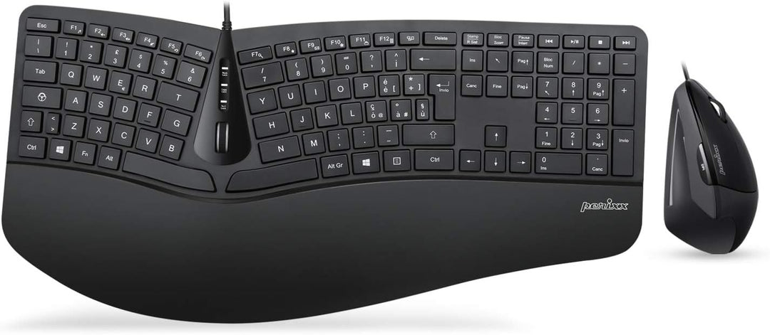 Perixx Periduo, Set, ergonomische Tastatur mit vertikaler Maus. Full-Size USB, Full-Size USB