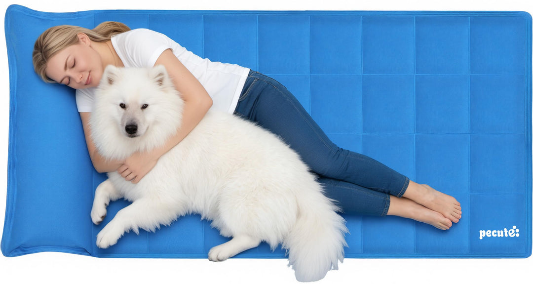 pecute Kühlmatte mit Kissen für Hunde und Katzen (190 * 90cm), Selbstkühlende Hundedecke mit Ungifti