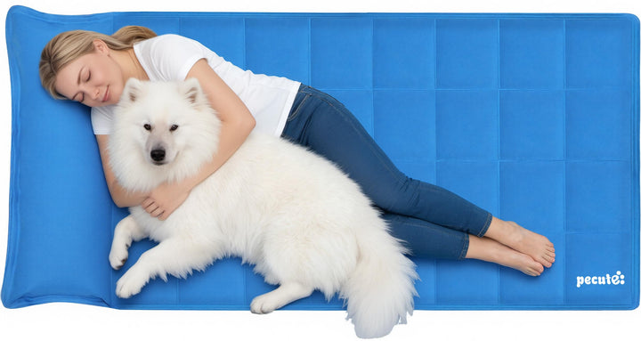 pecute Kühlmatte mit Kissen für Hunde und Katzen (190 * 90cm), Selbstkühlende Hundedecke mit Ungifti