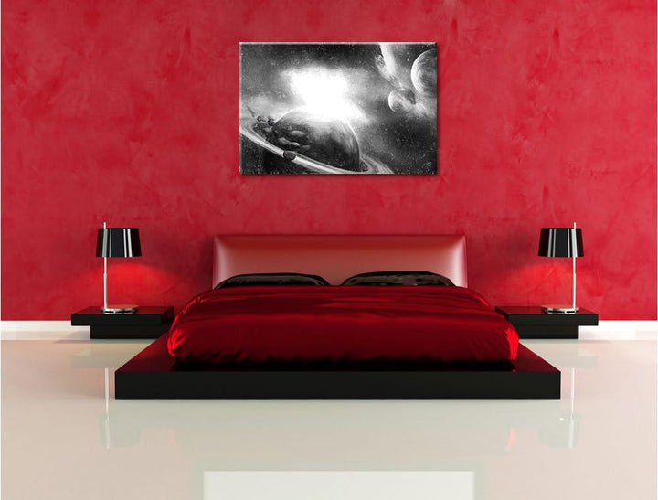 Pixxprint Planeten und Meteoriten als Leinwandbild/Grösse: 100x70 / Wandbild/Kunstdruck/fertig bespa