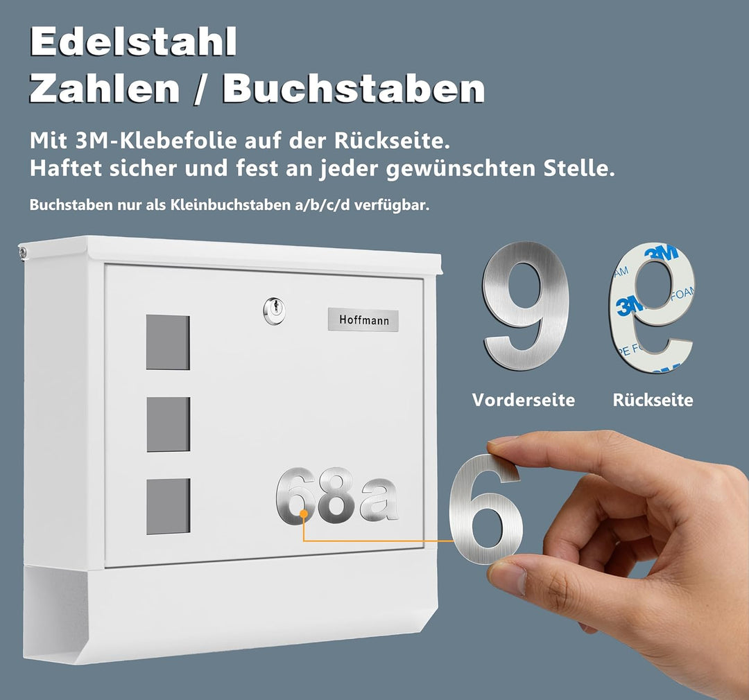 Zedelmaier XL personalisiert Briefkasten mit Edelstahl Namensschild Wandbriefkasten Postkasten Brief