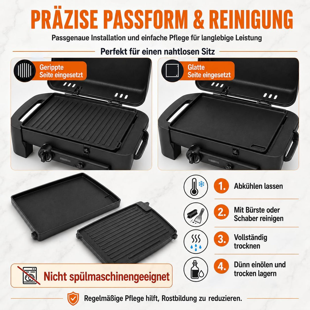 Uniflasy Gusseisen Grillplatte 32 x 24 cm kompatibel mit Enders Urban, Urban Pro, Explorer, Explorer