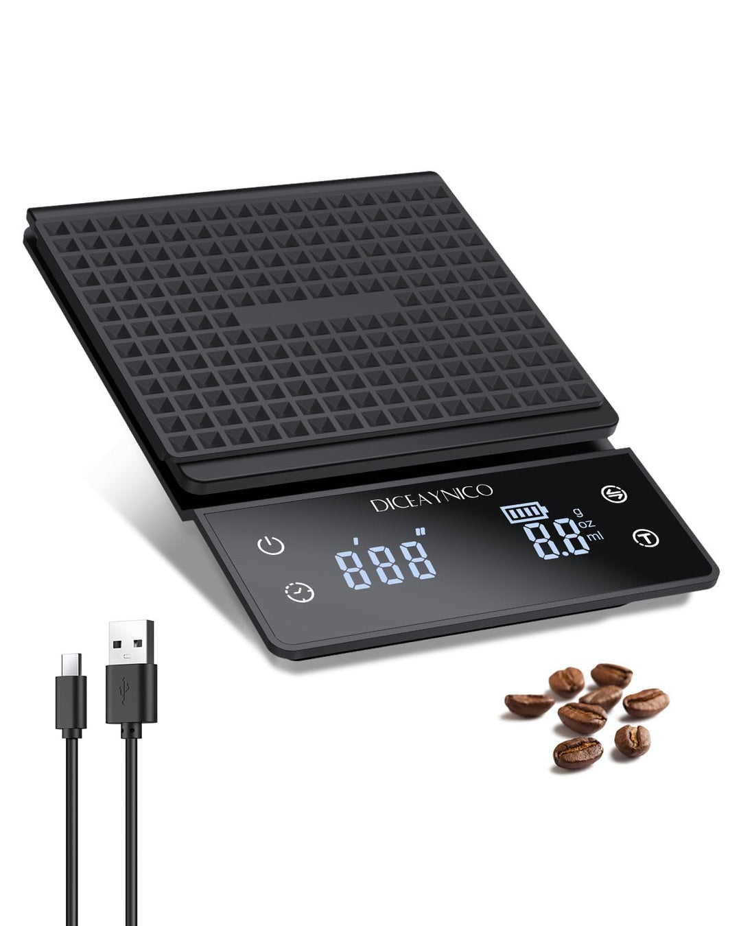 Digitale Kaffeewaage mit Timer, 3 kg/0,1 g | Timer und Countdown, wiederaufladbare Espresso-Waage mi