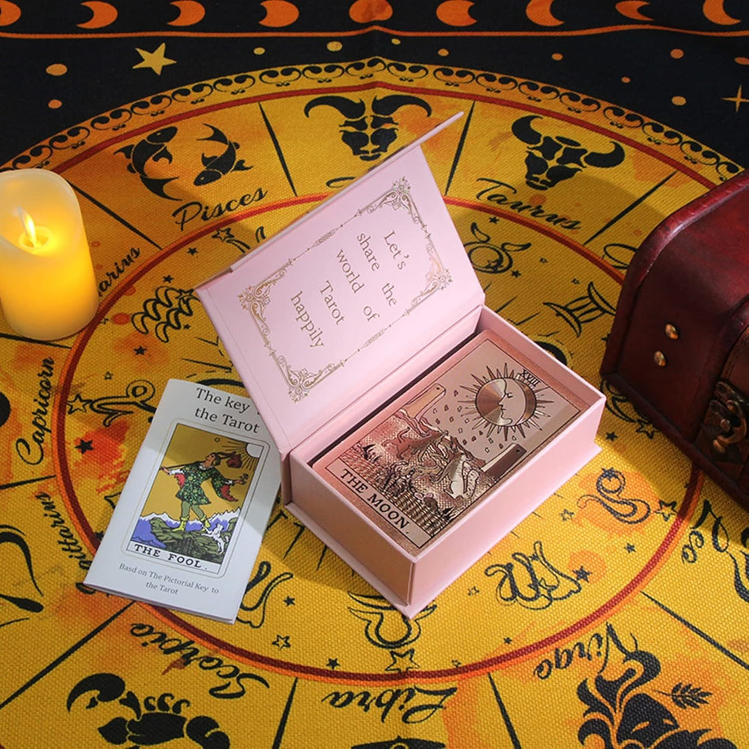 Roségoldene Tarotkarten, 12 x 7 cm Deluxe-PET Wasserabweisend, 78 Goldfolie, Tarot Karten für Anfäng