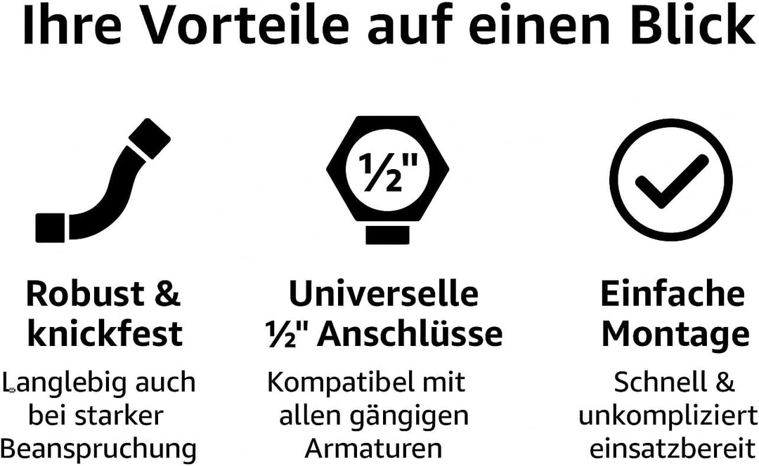 UZMAN Gastro Brauseschlauch 130cm mit Spezial-Knickschutz - 1/2" Standard Anschlüsse inkl. Dichtunge