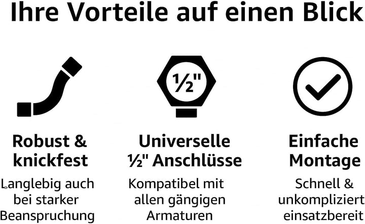 UZMAN Gastro Brauseschlauch 130cm mit Spezial-Knickschutz - 1/2" Standard Anschlüsse inkl. Dichtunge