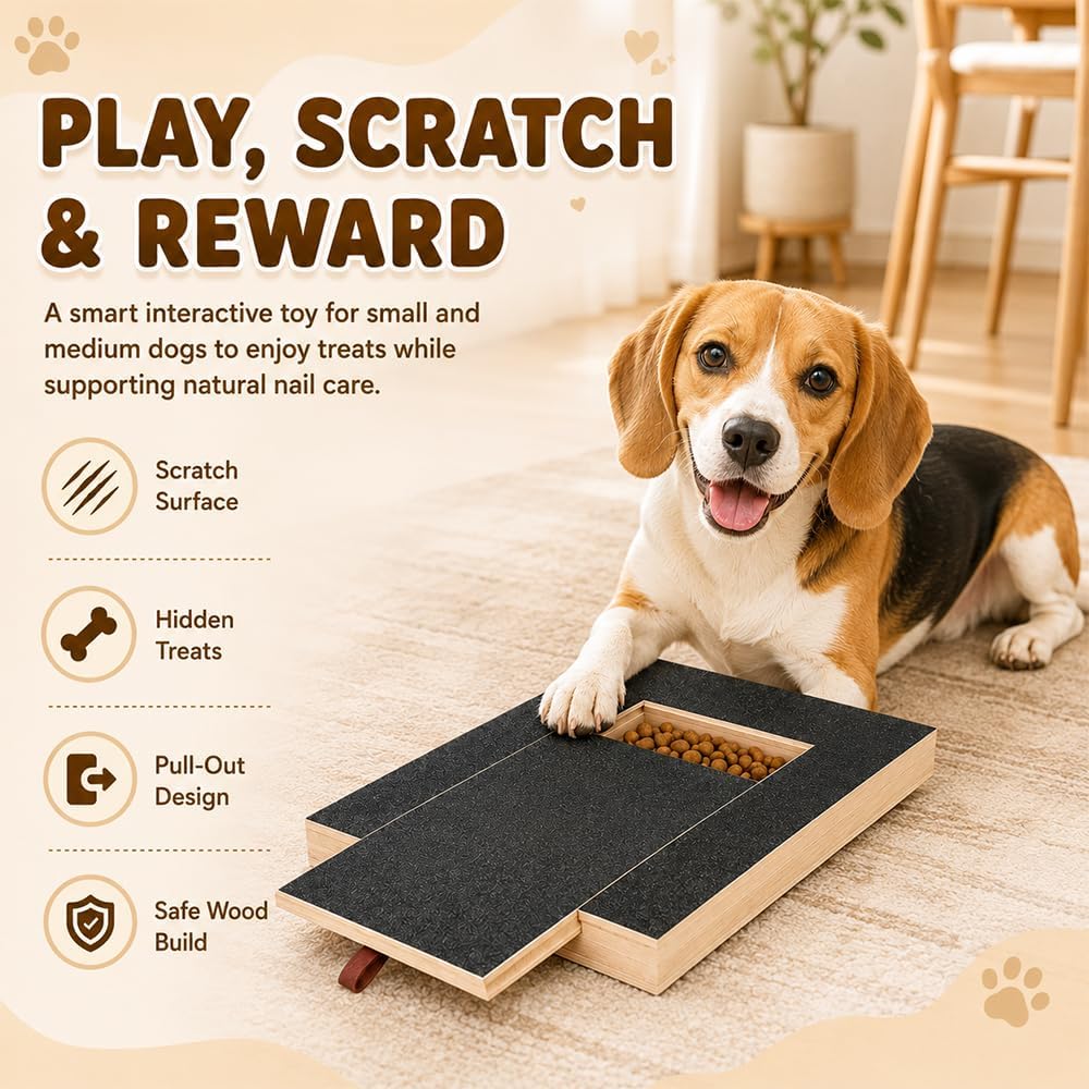 Kratzbrett für Hunde mit Leckerlibox 35x25x3cm, Stressfrei Kratzbrett für Hundekrallen, Hunde Kralle