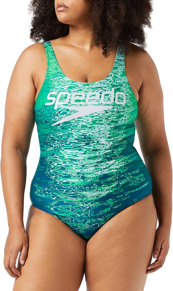 Speedo Damen Digital Placement U-Back Badeanzug 32 Blau/Grün, 32 Blau/Grün