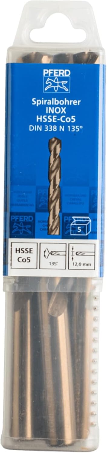 PFERD Spiralbohrer INOX, 5 Stück | Ø 12 mm, HSS-E Co5 N, DIN 338, 135° | 25203583 – für zähe und har