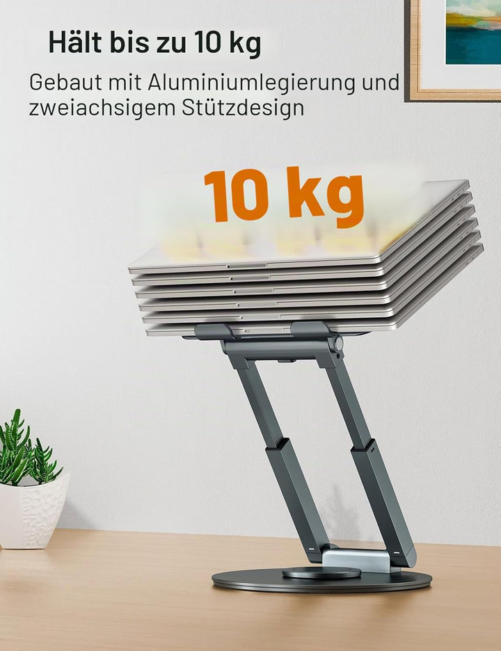 Laptop Ständer Höhenverstellbar mit 360° Drehbarer Basis, Ergonomisch Laptopständer, Laptop Erhoehun