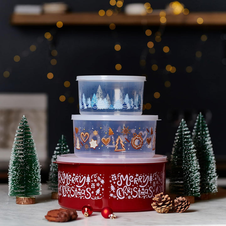 MiraHome Keksdosen 4er Set transparent mit Lebkuchenmännchen-Design 2,5L – Rechteckige Plätzchendose