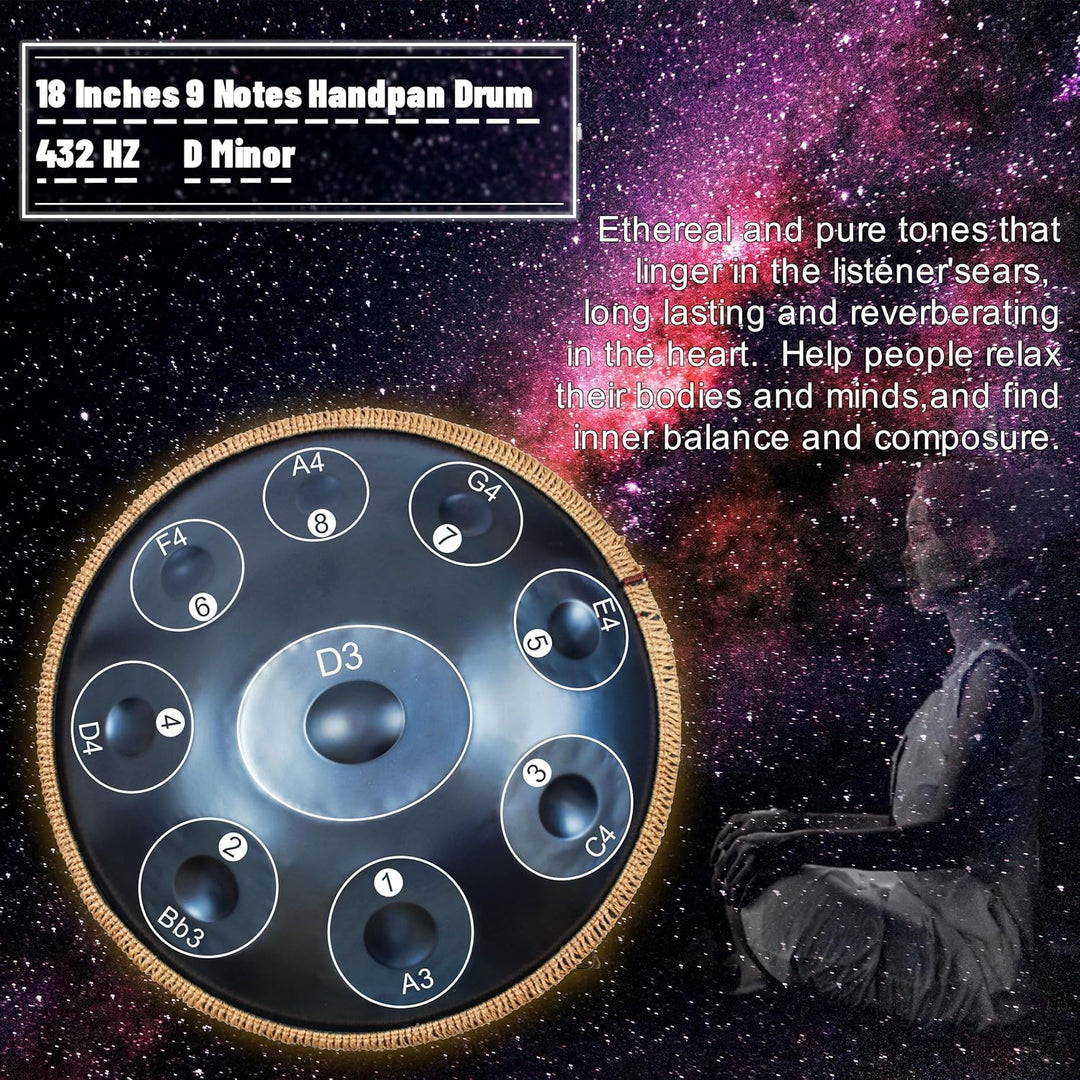 45.7 cm Handpan Drum für Erwachsene, Premium D Moll Kurd Handpan Instrument mit 9 präzisionsgestimmt