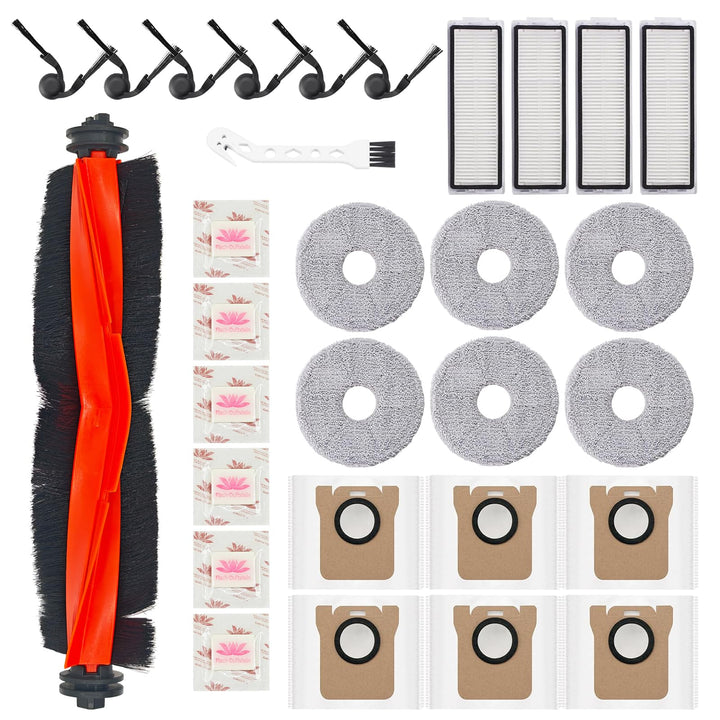 30 Stück Zubehör für Xiaomi 5/5 Pro Saugroboter Ersatzteile, 1 Hauptbürste, 6 Seitenbürsten, 6 Wisch