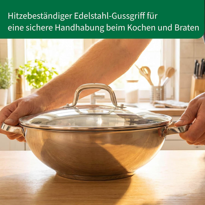 FACKELMANN Chefkoch trifft Wokpfanne Rosenheim – Ø30 cm, Glasdeckel inkl. Dampföffnung und Aluminium