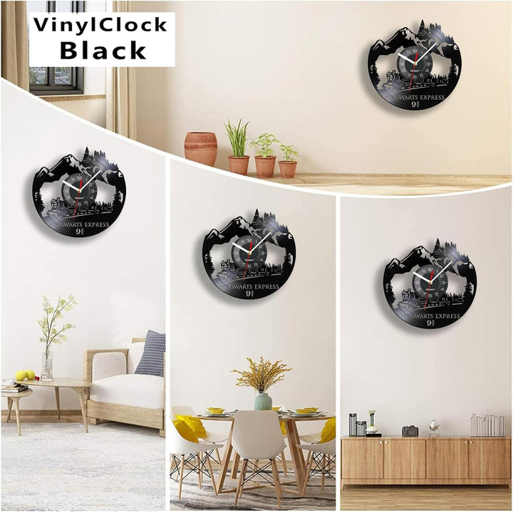Viiluuxr Wanduhr Modern Vinyl Schallplatte Wanduhren Hogwarts Express Uhr Wand Ohne Tickgeräusche Wa