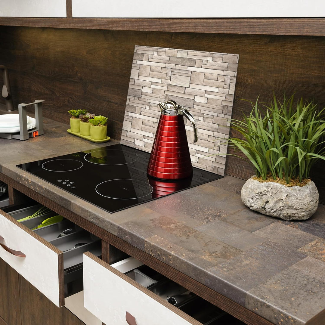 SmartDecoration Herdabdeckplatte Ceranfeldabdeckung aus Glas 60x52 cm Einteilig Motiv "Granitstein"