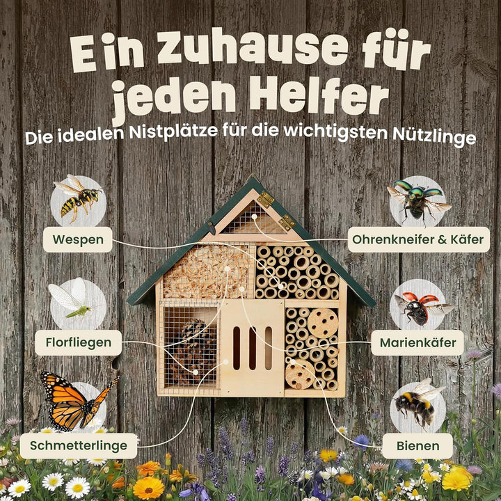 zooprinz Insektenhotel XXL aus Holz – wetterfestes Insektenhaus/Bienenhotel mit Bambus Röhrchen – Ni