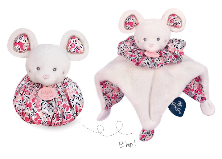 Doudou et Compagnie - DC3932 Kuscheltier mit Kugel, 25 cm, Weiss Weiss maus, Weiss maus