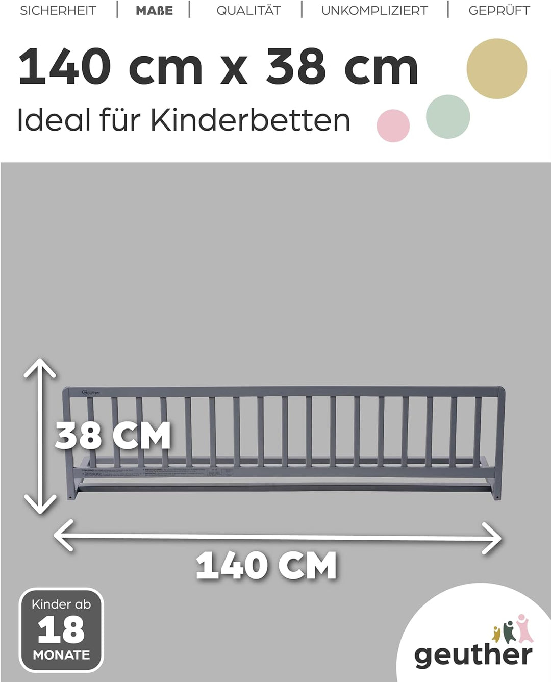 Bettschutzgitter in 90 und 140 cm Farbe Grau, Grösse 140 cm Grau 140