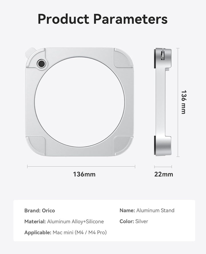 ORICO ST02 Stapelbarer Mac mini 2024 Ständer | Modulares Design + 360°-Belüftung | Platzsparend für