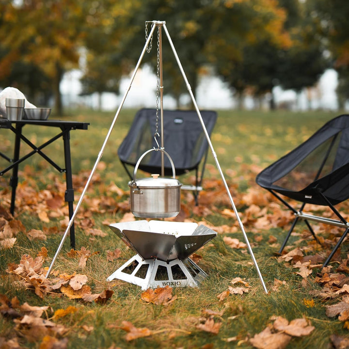 BOXIO - FIRE: Edelstahl Feuerschale mit Grillrost - Oktagon Feuerstelle Outdoor & Camping Grill, Kle
