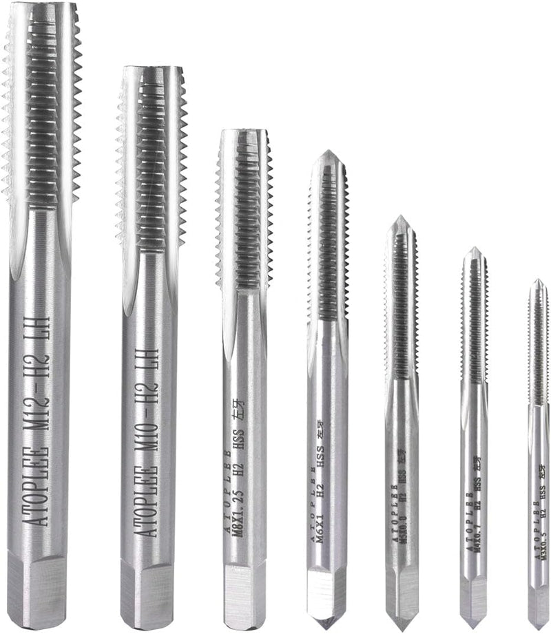 ATOPLEE 7 Stück HSS 6542 Metrischer Linksgewinde Gewindebohrer Satz, M3 M4 M5 M6 M8 M10 M12 M3-M12,7