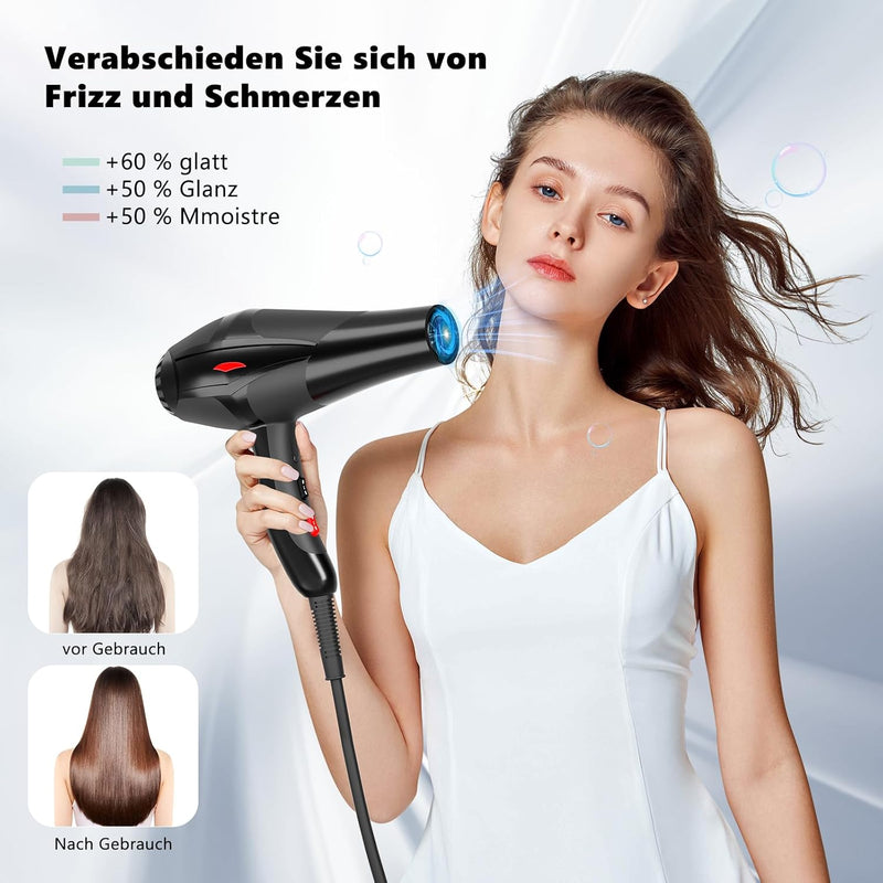 Jooayou Ionen Föhn,Fön, Ionen Haartrockner, 3000 W Haarföhn für Damen, Föhn mit Diffusor, Profi-Fön,