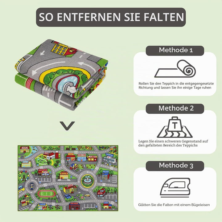 Capslpad Autoteppich Kinder 100x160cm rutschfest Kinderteppich Stadtplan Interaktiver Spielteppich W