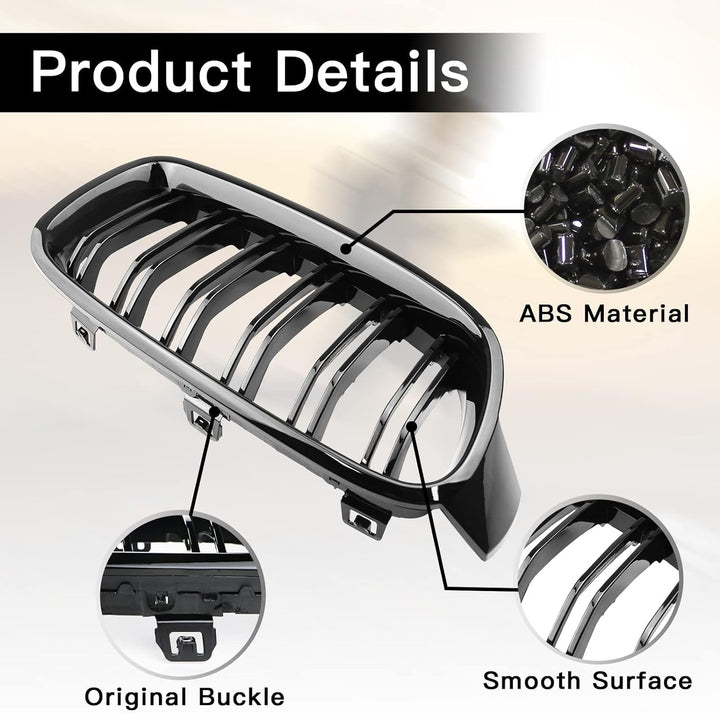 YIUBCZOQI F30 Kühlergrill für BMW 3er f30 Nieren Schwarz f30 f31Grill Glanz Schwarz Doppelsteg Sport