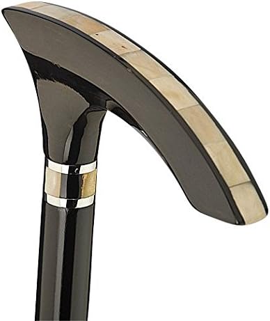 Design-Gehstock Octagon Ebony,eleganter Fritzgriff, Makassar-Ebenholz handpoliert, Horn-Intarsien, S