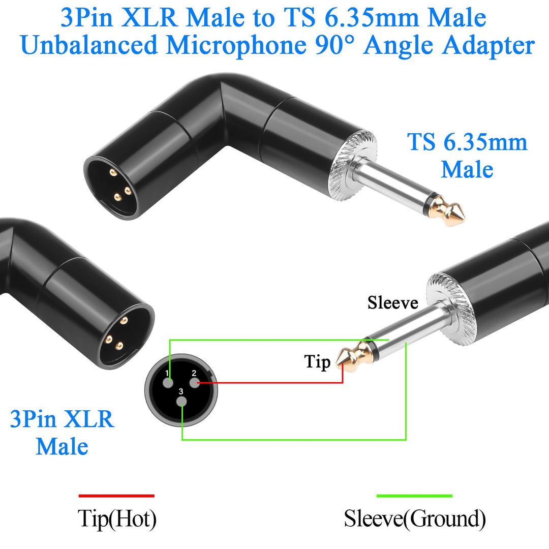 QIANRENON Einstellbarer 90° Winkel XLR auf TS 6.35mm Unsymmetrischer Mikrofon Adapter 3Pin-XLR Steck