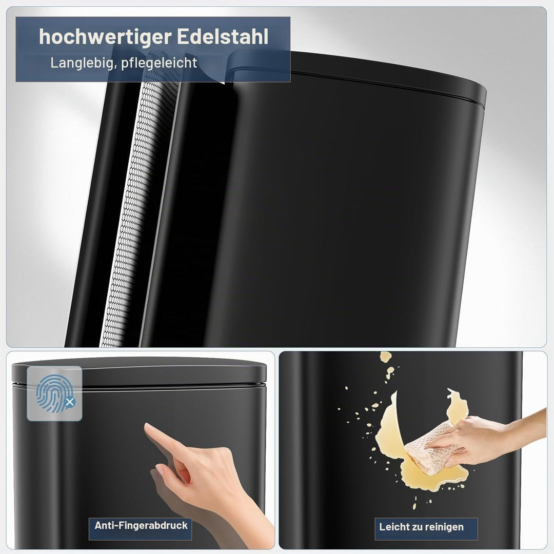Clevich Mülleimer 30L aus Stahl, Abfalleimer, Tretmülleimer mit Soft-Close Deckel, Fusspeda, abnehmb