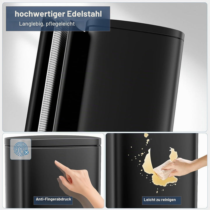 Clevich Mülleimer 30L aus Stahl, Abfalleimer, Tretmülleimer mit Soft-Close Deckel, Fusspeda, abnehmb