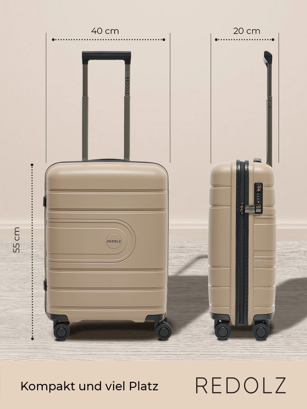 REDOLZ Hartschalen Kabinen-Koffer | Kleiner Trolley 40 x 20 x 55 cm aus hochwertigem, leichtem Polyp