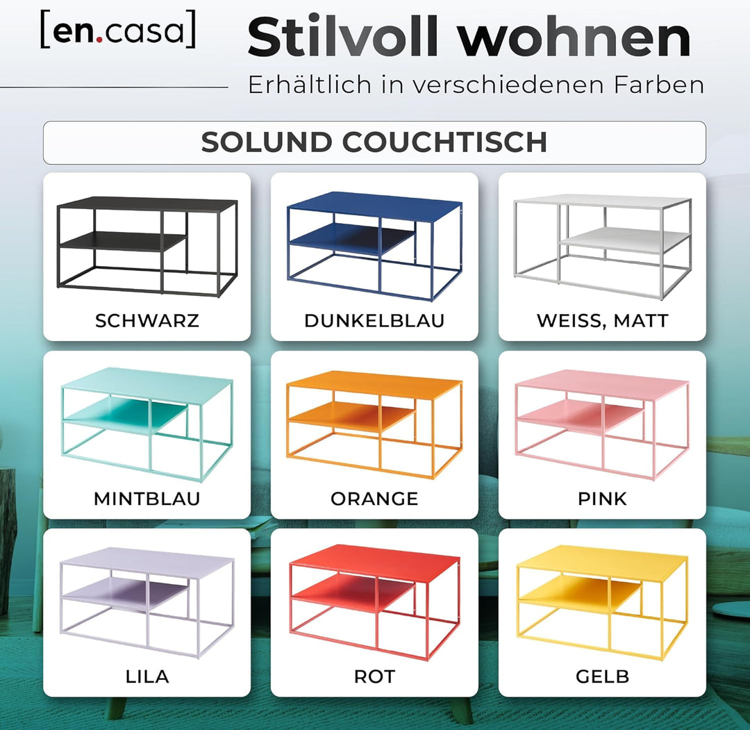 [en.casa] Couchtisch Solund Beistelltisch Metall Wohnzimmertisch mit Stauraum Sofatisch rechteckig K