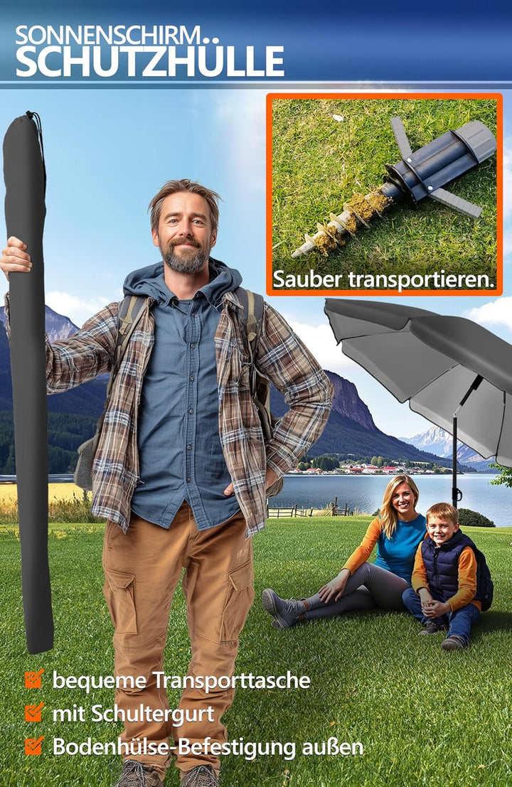 4smile Sonnenschirm Strand SunnyJoy Ø 180 cm, 3er Set - Strandschirm mit UV Schutz 50+, inkl. Sonnen