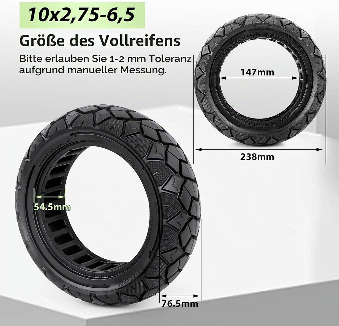 2 PCS 10 Zoll Vollreifen 10x2,75-6,5, Vollgummireifen 70/65-6.5 Ersatzreifen für Hiboy Max3, Dualtro