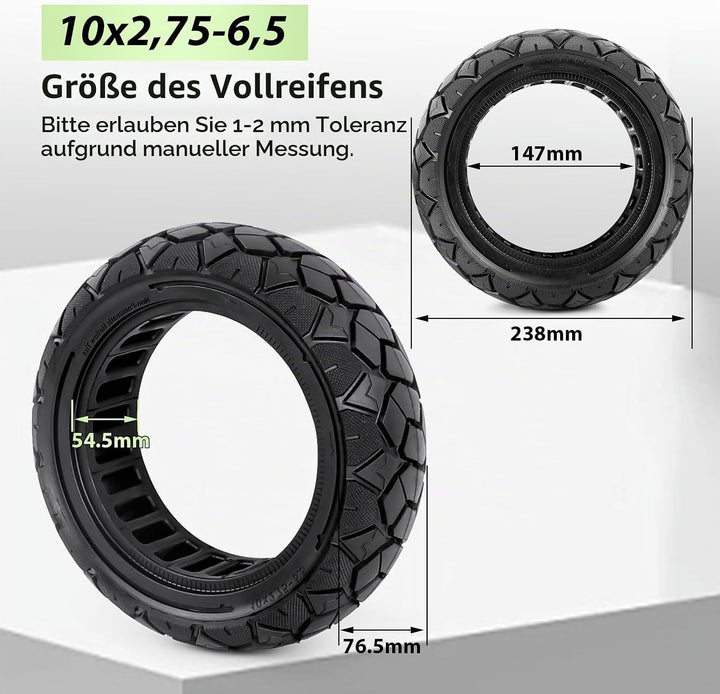 2 PCS 10 Zoll Vollreifen 10x2,75-6,5, Vollgummireifen 70/65-6.5 Ersatzreifen für Hiboy Max3, Dualtro