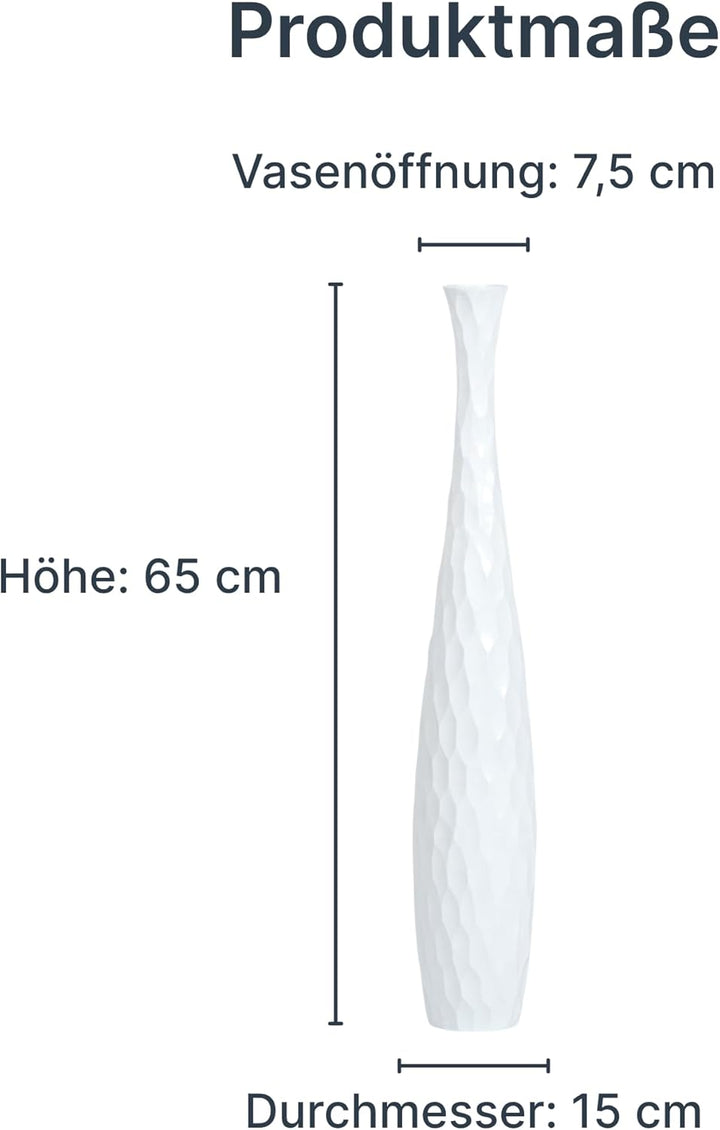 Leewadee Grosse Bodenvase für Dekozweige hohe Standvase Design Holzvase, Holz, 70 cm, Weiss 70 cm We
