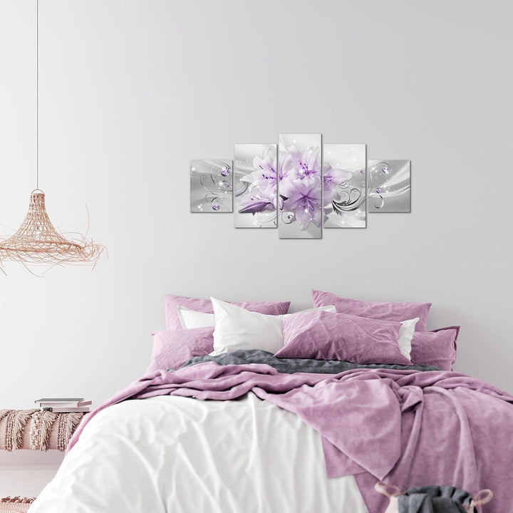 Runa Art Wandbilder Blumen Lilien 5 Teilig Bild auf Vlies Leinwand Deko Wohnzimmer Abstrakt Violett
