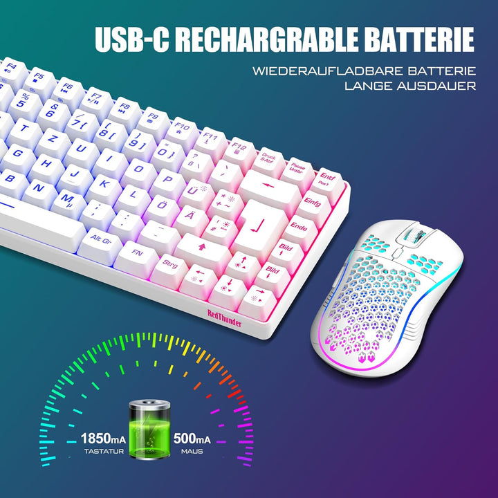 RedThunder 75% Kabelloses Gaming Tastatur und Maus Set, QWERTZ DE Layout, 85 Tasten, Wiederaufladbar