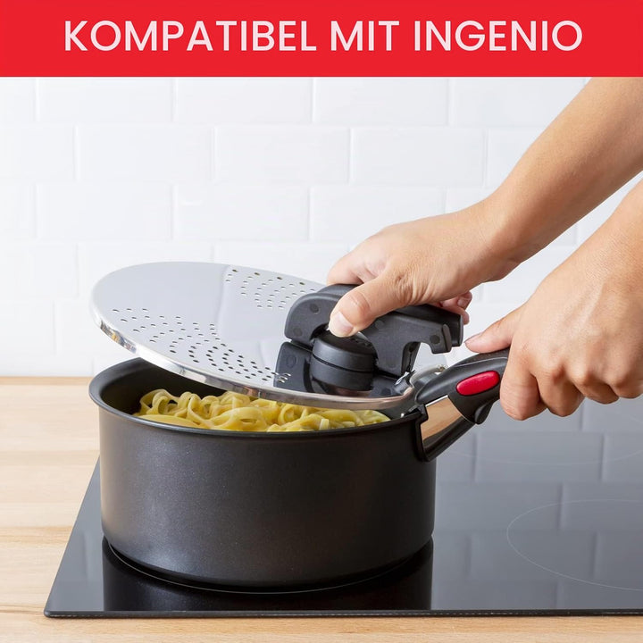 Tefal Ingenio Abtropfdeckel aus Edelstahl, einfache Aufbewahrung, Multidurchmesser, kompatibel mit I