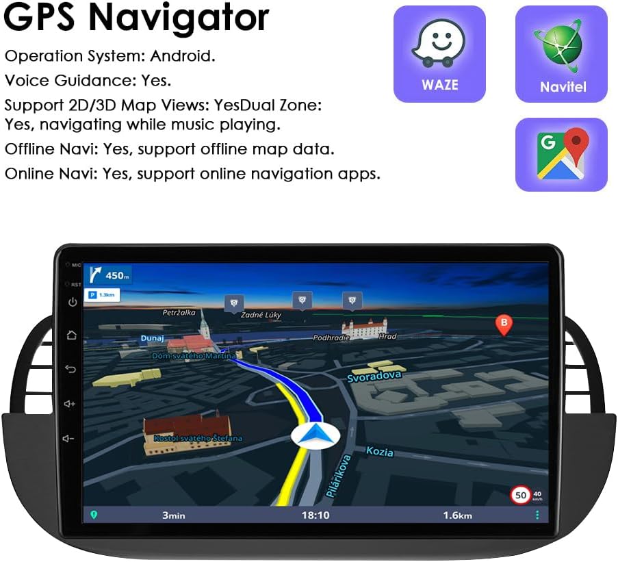 hizpo 9 Zoll Touchscreen Autoradio Kompatibel mit FIAT 500 2007-2014 mit Carplay/Android Auto 4-Core