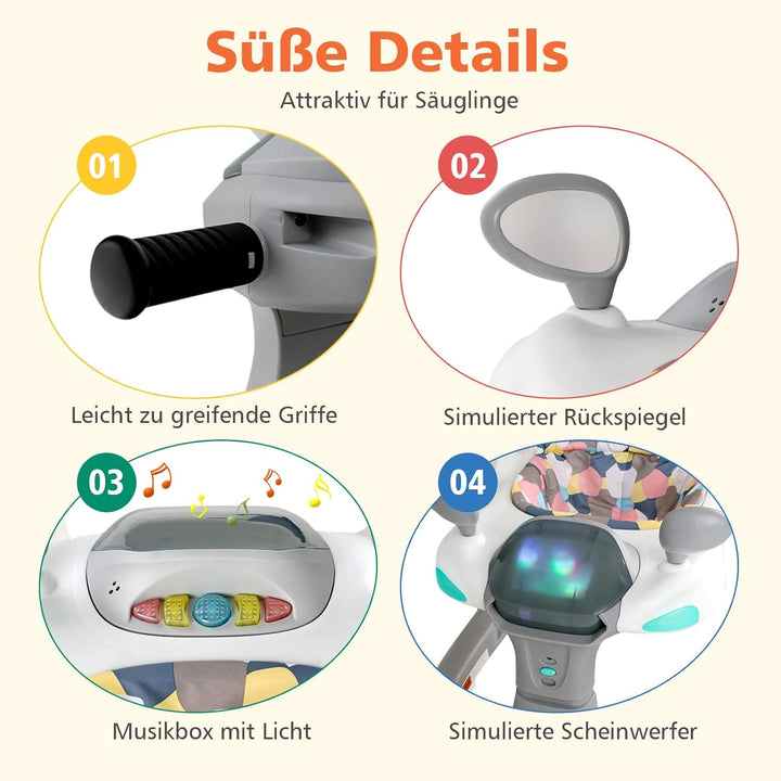 DREAMADE 2 in 1 Lauflernhilfe mit Musik & Licht, Baby Walker Höhenverstellbar & Klappbar, Gehfrei La