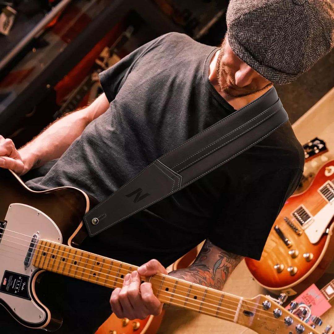 Nefelibata 3" Gitarrengurt, hochwertiges Vollnarbenleder, 57" lang mit Schaumstoffpolsterung, für Ba