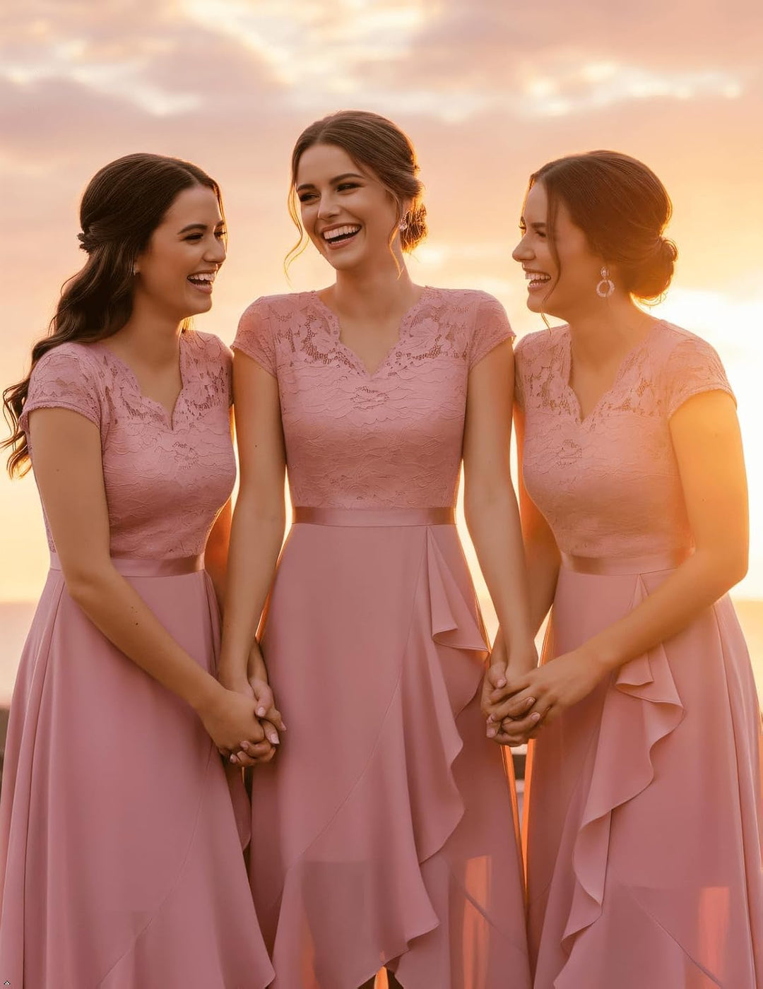 Bbonlinedress Abendkleider elegant für Hochzeit Spitzenkleid Chiffon Hi-Lo Kleid Brautjunferkleid Br
