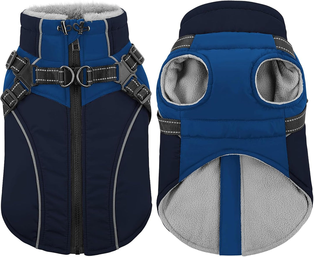 Hundejacke mit Geschirr Winter Wasserdicht Hundemantel mit leichtem Fleecefutter und reflektierende