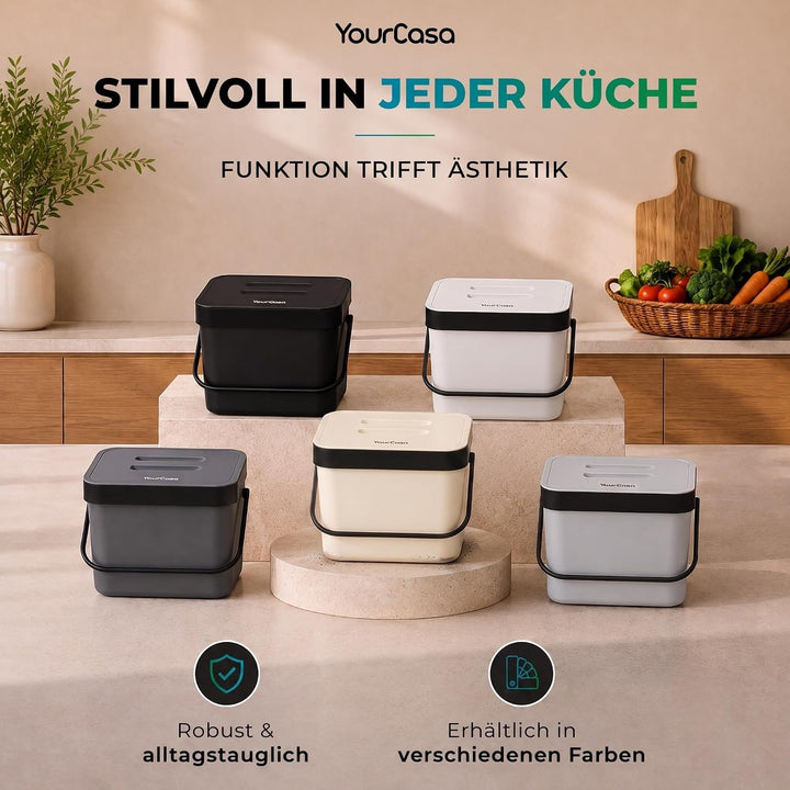 YourCasa Biomülleimer Küche 7L - Komposteimer zum Einhängen mit Sieb - Spülmaschinenfest - Biomüll B