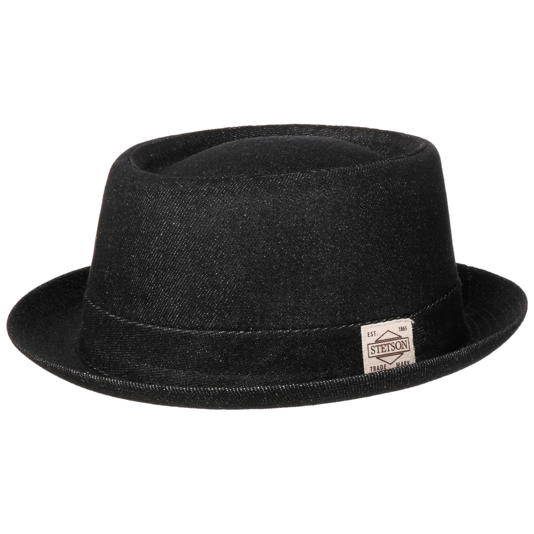 Stetson Classic Pork Pie Denim Hut Einfarbig Rund Flach Mehrfarbig Logo Made in Italy Ganzjahrig XXL