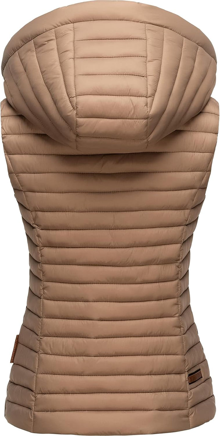 Navahoo Damen Übergangsjacke leichte Steppweste mit Abnehmbarer Kapuze Shadaa XS-3XL XS Taupe Grey,